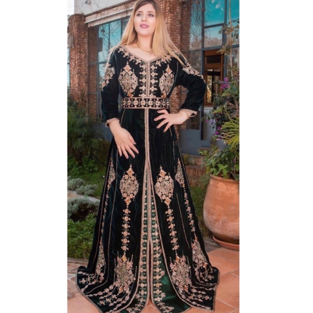 Beautiful Moroccan velvet green dress